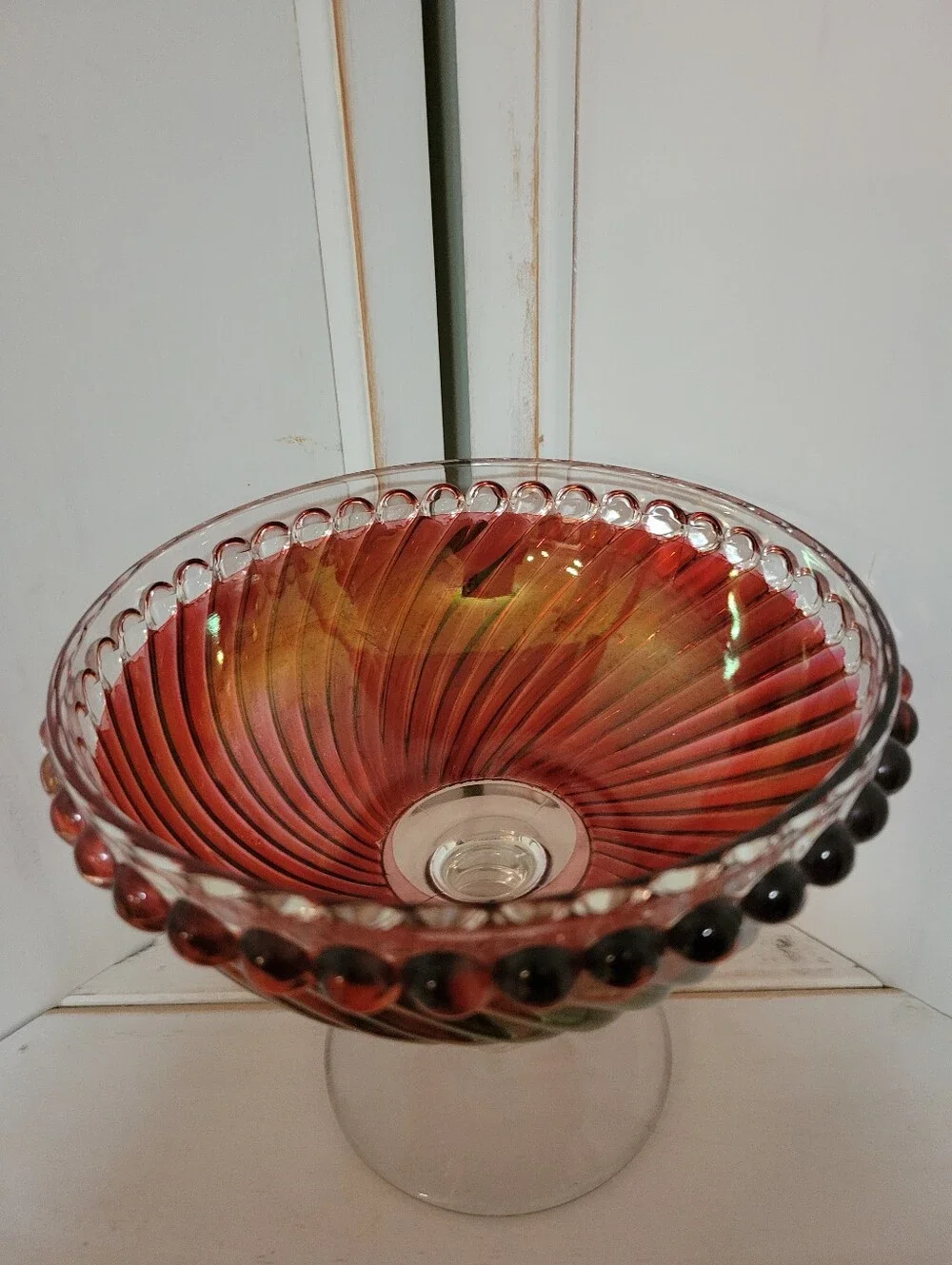 Vintage Westmoreland Cranberry Swirl Candy Dish